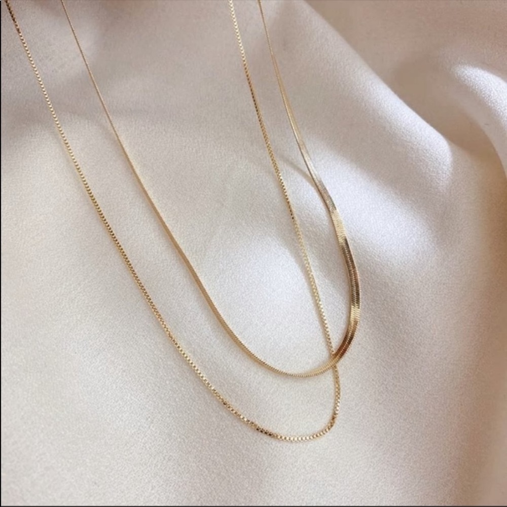 NEW GOLD DOUBLE LAYER CHAIN NECKLACE - Picture 4 of 7
